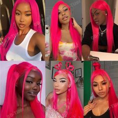 Pink Lace Front Wig, Pink Lace Front, Pretty Wigs, Boho Bandeau, Straight Lace Front Wig, Bride Headband, Red Headband, Curly Hair Extensions, Hair Accessories Pearl