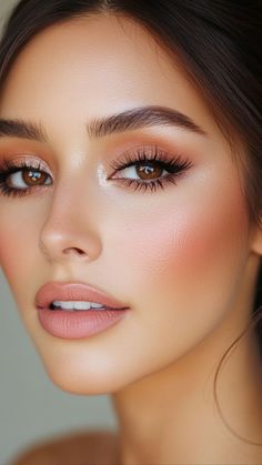 Simple Makeup Bridal Look, Romantic Soft Glam Wedding Makeup, Simple Makeup Looks For Big Eyes, Bridesmaids Makeup For Brown Eyes, Pale Bridesmaid Makeup, Natural Glam For Brown Eyes, Natural Makeup Look For Wedding Bridesmaid, Wedding Makeup For Brown Eyes White Skin, Makeup For A Navy Dress