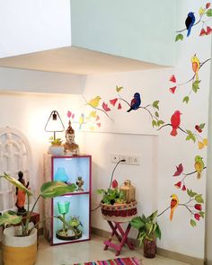 there are many birds on the tree branch wall decals