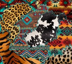 an animal print pattern with different colors and patterns on it's surface, including leopards, cheetah, tiger stripes, and more