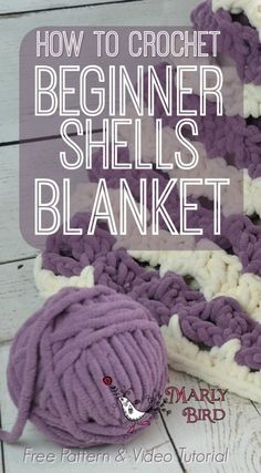 crochet beginner shells blanket with text overlay reading how to crochet beginner shells blanket