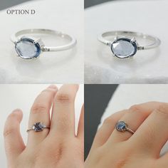 Unique and one of a kind, these natural no heat rose cut sapphires are set with two small accenting diamonds on the band.  These rings are low profile and can be stacked with our curve wedding band as a alternative bridal set.  Choose your favorite one from the four different options.  These rings will make the perfect September birthstone ring. ❥ Engagement Ring Stone & Dimensions ❥ :   Center Stone: Natural sapphire  Shape:  Rose Cut Size: Approximate size 7mm - 1 carat  Colour: Option A - lig Sapphire Diamond Ring With Rose Cut For Promise, Sapphire Birthstone Ring With Rose Cut Diamonds, Modern Sapphire Ring With Rose Cut Diamonds, Gift Sapphire Ring With Rose Cut Diamonds, Sapphire Promise Ring With Rose Cut Diamonds, Sapphire Rose Cut Diamond Proposal Ring, Sapphire Rings With Rose Cut Diamonds, Rose Cut Diamond Sapphire Birthstone Ring For Wedding, Sapphire Birthstone Ring With Rose Cut Diamonds For Wedding