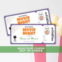 two movie ticket coupons sitting next to each other