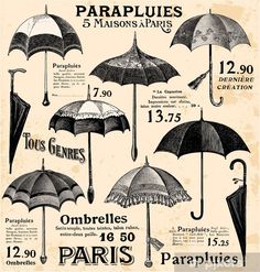 an old poster with some umbrellas on it's sides and numbers in french