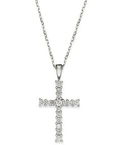 in stock Classic Macy's Jewelry With Pave Setting, Macy's Classic Jewelry With Pave Setting, Classic White Gold Jewelry With Pave Setting, Classic Diamond Cross Pendant Jewelry, Elegant Diamond Cross Pendant Necklace With Pave Setting, Elegant Cross Diamond Necklace With Brilliant Cut, Elegant Single Cut Diamond Cross Pendant Jewelry, Formal Diamond Necklace With Cross Pendant And Diamond Accents, Elegant Cross Jewelry With Single Cut Diamonds