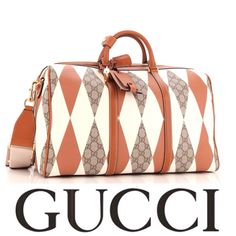 This Stylish Duffel Is Crafted Of Gucci Gg Monogram Coated Canvas With A Rhombus Print. The Bag Features Brown Rolled Leather Top Handles, An Optional Fabric Shoulder Strap, And Brown Leather Trim. The Top Opens To A Natural Fabric Interior With Zipper And Patch Pockets. - Rhombus Gg Supreme Monogram Web Coated Canvas - Hazel Brown Leather Trim - Gold-Toned Hardware - Gucci Made In Italy Leather Label - Cotton Linen Lining - Detachable Leather Key Holder, Lock, And Id Tag - Inside: 2 Zip Pockets Modern White Gucci Bag, Gucci Luggage, Chloe 2024, Gucci Travel, Large Duffle Bag, Small Duffle Bag, Leather Key Holder, Gg Monogram, Leather Travel Bag