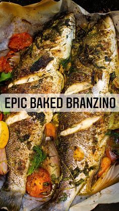 some food that is sitting on top of a paper bag with the words epic baked branzo