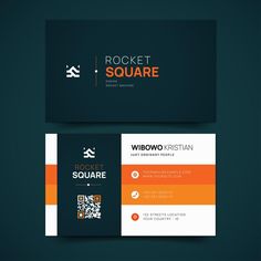 a business card with an orange and black color scheme