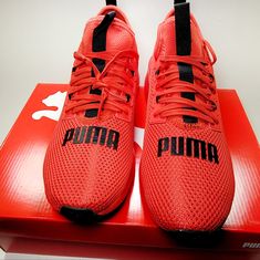 New Unisex Puma Brand Shoes. Size 10. Made In Vietnam. Red Lace-up Running Shoes For Jogging, Puma Running Shoes For Sports, Puma Training Running Shoes In Synthetic Material, Puma High-top Synthetic Running Shoes, Puma Logo High-top Running Shoes, High-top Puma Running Shoes, Puma High-top Running Shoes, Puma Lace-up Running Shoes, Synthetic Puma Training Running Shoes