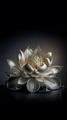 a large white flower sitting on top of a black surface