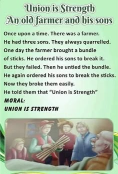 an old farmer and his sons poem on green background with white border around the image