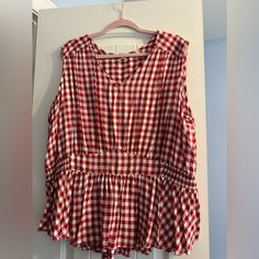 New, Never Worn, Red/White Gingham Sleeveless Top. Elastic At The Waist. Very Flattering. Plaid Sleeveless Tops, Plaid Sleeveless Tops For Picnic, Sleeveless Plaid Tops For Picnic, Red Sleeveless Top For Picnic, Casual Red Top For Picnic, Red And White Gingham, Gingham Top, Gingham Tops, Cute Tops