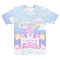 Have your own trip to the Cloud Castle with Kirara in this dreamy tee~ You can find more of Kirara and friends in my shop! * 95% polyester, 5% elastane * Premium knit mid-weight jersey * Regular fit Fairy Kei Aesthetic, Cloud Kingdom, Cloud Castle, Fancy Sweater, Space Grunge, Rainbow Clouds, Space Outfit, Rainbow Tee, T Shirt Photo