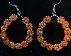 Summer Flowers Beaded Hoop Earrings With Beaded Butterfly - Etsy Orange Beaded Flower Earrings, Summer Beaded Earrings With Tiny Beads, Summer Flower-shaped Jewelry With Dangling Beads, Bohemian Beaded Round Flower Earrings, Beaded Butterfly, Easter Earrings, Big Kiss, Beaded Hoop Earrings, Beaded Hoops