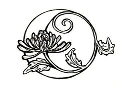 the letter c with flowers and leaves on it's side, outlined in black ink