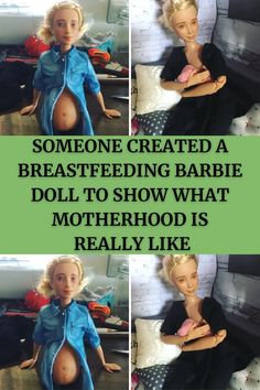 there is a barbie doll sitting on the couch with her breast exposed and showing how to show what motherhood is really like