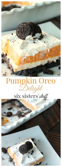 pumpkin oreo delight six sisters'stuff on a white plate with an oreo in the middle