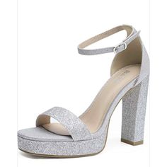 Bayq Women's Platform Chunky Heel Ankle Strap Silver Open Toe Sparkly Party Shoes Size 9 New In Box. Heel Measures Approximately 4.53" Platform Measures Approximately 1" Heels Sparkly Silver, Quince Shoes, Hoco Heels, Sparkly Silver Heels, Silver Chunky Heels, Silver Open Toe Heels, Coral Heels, Silver Sparkly Heels, Cheetah Print Heels