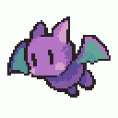 an image of a pixel art character with purple hair and green horns on it's head