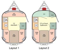 the floor plan for an rv with two separate rooms and one living room in it