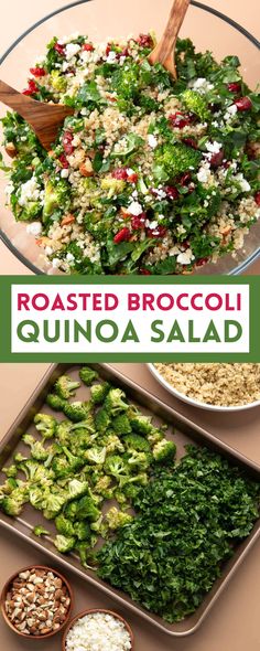 quinoa salad with roasted broccoli, kale, cranberries, feta, and chopped almonds Broccoli Quinoa Salad, Lunch Quinoa, Quinoa Side Dish, Roasted Salad, Healthy Recipes Vegetarian, Broccoli Quinoa, Quinoa Broccoli, Quinoa Benefits, Salad Vegetarian