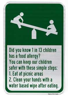 a sign with instructions on how to keep children from falling over the water and eating