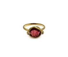 Pink Tourmaline Ring-jewelry-Cherie Dori-Sorrel Sky Gallery Gold Tourmaline Ring With Rose Cut Diamonds, Gold Tourmaline Ring With Accent Stones, Gold Tourmaline Rings, Tourmaline Birthstone Ring In Yellow Gold, Yellow Gold Tourmaline Birthstone Ring, Fine Jewelry Yellow Gold Tourmaline Rings, Yellow Gold Tourmaline Rings With Rose Cut Diamonds, Yellow Gold Ruby Ring With Tourmaline Center Stone, Gold Tourmaline Rings With Gemstone Accents