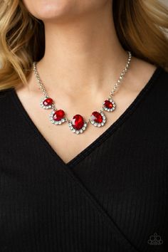 The Queen Demands It - Red Rhinestone Necklace - Paparazzi Paparazzi Jewelry Images, Red Gems, Nickel Free Jewelry, Red Necklace, Paparazzi Accessories, White Rhinestone, Red Rhinestone, Chic Jewelry, Paparazzi Jewelry