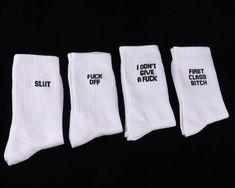 Custom Funny Socks,White & Letters Fashion Cotton Socks-US Size 6-10.5Materials: 60% CottonSock Size:Approx. US 6-10.5Visit our Store for our full collection: https://www.etsy.com/shop/5W1HStudioThis purchase is for the shoe laces only, the shoes are NOT included!PLEASE NOTE :Color may vary slightly due to different monitors or screens, light conditions.The size is measured by hands, please allow minor error of measurement.If you have any question,please contact me. Comfortable White Socks With Letter Print, White Cotton Socks For Gifts, White Cotton Socks As A Gift, White Cotton Socks As Gift, Shoes Socks Outfit, Socks Aesthetic, Socks Outfit, Pilates Socks, Nike Socks