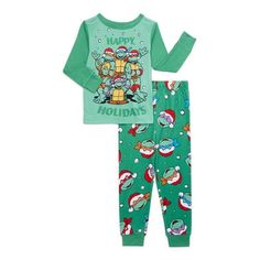 Happy Holidays from the TMNT crew! This Long-Sleeve Top & Pants Pajama Set is inspired by your child's favorite heroesTeenage Mutant Ninja Turtles! With a bold holiday graphic print on the front of the top and allover prints on the pants, this pajama set is crafted with comfort in mind and a cozy, comfy poly mix fabric. Now hes ready from lounge time to sleep time in no time. Turtle power! Size: 10.  Color: Green.  Gender: male.  Age Group: kids.