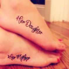 two people with matching tattoos on their feet that say, her and hermoton