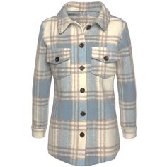 Upgrade your casual wardrobe with the LASCANA Women's Plaid Shirt Jacket, a stylish button-up piece that combines the comfort of a shirt with the warmth of lightweight outerwear. Perfect for layering, this plaid jacket features a relaxed fit and classic button-front design, making it easy to wear over tees, sweaters, or dresses. Crafted from high-quality, soft fabric, it’s ideal for transitional weather, offering a cozy yet breathable feel. With its versatile plaid pattern and effortless style, Plaid Collared Shacket With Snap Buttons, Collared Plaid Shacket With Snap Buttons, Blue Collared Shacket With Buttoned Pockets, Blue Collared Shacket, Plaid Collared Outerwear With Buttoned Pockets, Blue Shacket With Buttoned Pockets For Fall, Blue Collared Shacket With Buttons, Womens Tailored Suit, Tailored Suits