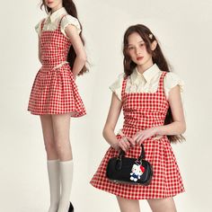 A dress that looks like a combination of a checkered jumper skirt and blouse. The bright red plaid pattern gives it a retro feel. The sleeves have a plump bulge. An item that combines quality and cuteness. 
 
 Size 
 
 S size 
 
 Length: 79.5cm 
 Shoulder width: 34cm 
 Bust: 81cm 
 Waist: 65cm 
 
 M size 
 
 Length: 80.5cm 
 Shoulder width: 35cm 
 Bust: 85cm 
 Waist: 69cm 
 
 L size 
 
 Length: 81.5cm 
 Shoulder width: 36cm 
 Bust: 89cm 
 Waist: 73cm 
 
 
 
 
 
 
 
 
 
 Material 
 
 Polyester Casual Plaid Dress For School, Cute Plaid Dresses For School, Cute Plaid Mini Dress For Picnic, Cute Plaid Dress With Square Neck, Cute Plaid Square Neck Dress, Square Neck Cotton Plaid Dress, Retro Mini Length Plaid Dress, Preppy Plaid Dress For Picnic, Jumper Skirt