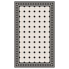 a black and white rug with an intricate design on the bottom, in front of a white background