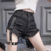 KOSMUI on Storenvy Black High Waisted Shorts Outfit, Garters Outfit, Ripped Shorts Outfit, Wanted Aesthetic, Empress Energy, Fantasy Fits, Alt Style Outfit, Dark Dresses, Diy Jean Shorts