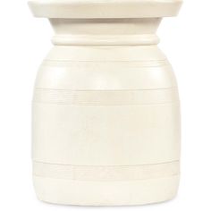 a white ceramic vase with a lid on the top and bottom, sitting against a white background