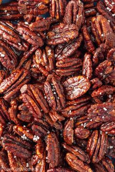 pecans are in a blue bowl on the table