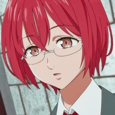 an anime character with red hair and glasses