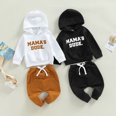 Baby Fall Outfits Fall Hoodie Outfits, Mom And Son Outfits, Dude Clothes, Fall Baby Clothes, Letter Print Hoodie, How To Look Handsome, Fall Hoodies, Retro Mode, Baby Outfit