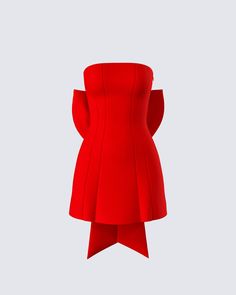 Put a bow on it 😌 This red strapless mini dress made from fully-lined stretch suiting fabric complete with a center back bow will have you wrapped like the gift you are 💋 Winter Birthday Outfit, Dream Boutique, Korean Life, Fuzzy Skirt, Grad Outfits, Bow Mini Dress, Red Strapless Dress, Cute Homecoming Dresses, Suiting Fabric