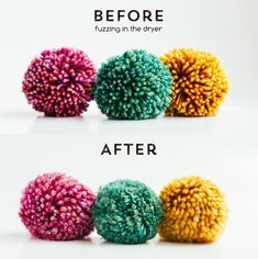 the before and after image shows different colored pom - poms on top of each other