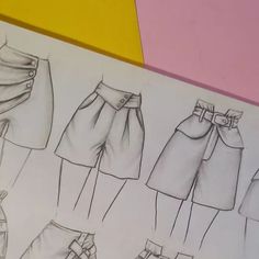 a drawing of different types of shorts and pants on a piece of paper next to each other