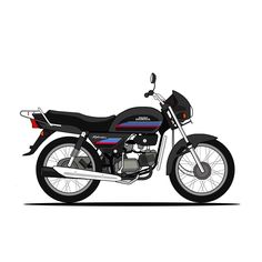 the motorcycle is black and red with blue stripes on it's side, while the rest of the bike stands out against the white background