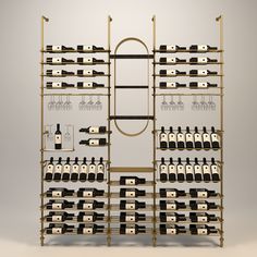 a wine rack filled with lots of bottles and glasses