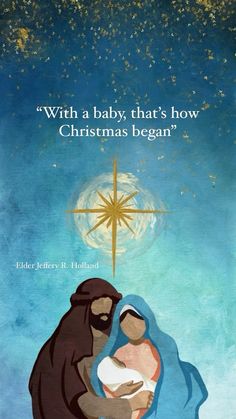 an image of a baby in the manger with a star above it and text that reads,'with a baby, that's how christmas leg?