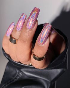 Basic Manicure, Pink Holographic Nails, Heavy Is The Crown, Pink Holographic