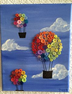 Button Art Projects, Buttons Crafts Diy, Photo Pinterest, Easy Art For Kids, Easy Paper Flowers, Rainbow Balloons, Hand Crafts For Kids, Diy Crafts For Kids Easy, Art N Craft