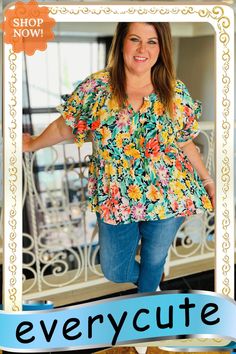 Multicolor Plus Size Ruffled Short Sleeve Floral Blouse Blouse Plus Size, Clothing Plus Size, Ruffle Shorts, Floral Blouse, Plus Size Tops, Plus Size Clothing, Size Clothing, Plus Size, Floral