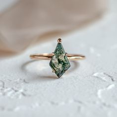 Gemstone Rings Unique, Geometric Diamond Ring, Kite Ring, Grey Diamond Ring, Moss Agate Engagement Ring, Rutilated Quartz Ring, Agate Engagement Ring, Moss Agate Ring, Solid Gold Ring