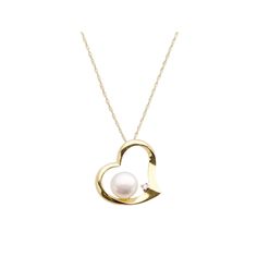 A freshwater cultured pearl and a sparkling diamond accent add a lovely hint of elegance to this beautiful heart pendant. Comes in a gift box. Click on this JEWELRY & WATCHES GUIDE to learn about fit, styles, materials and more! Pendant Details: Pendant length: .55 in. Necklace: 18 in. Clasp: spring-ring Metal: 10k gold Cultured Pearl Details: Type: freshwater Shape: button Size: 6-6.5 mm Color: white Diamond Details: Total weight: less than 1/10 ct. Cut: round Color: H-I Clarity: I3 Setting: pr Heart Pendant Gold, Pearl Diamond, Beautiful Heart, Heart Of Gold, Sparkle Diamonds, 10k Gold, Cultured Pearls, Metal Rings, White Diamond